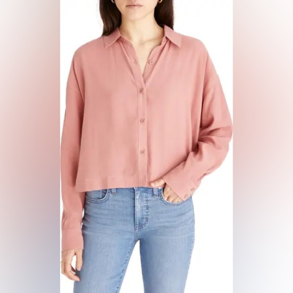 Madewell‎ Lusterweave Hartfield Crop Button Down Shirt Size XXL Misty Rose